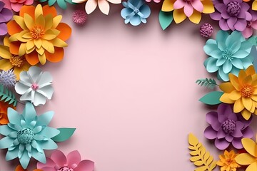 Wall Mural - Colorful of flowers paper cut background with copyspace. Generative AI