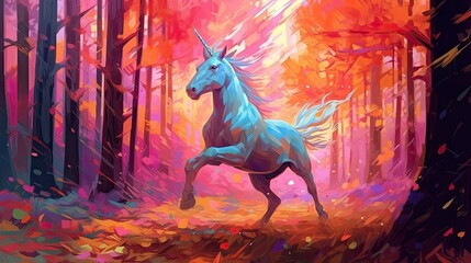 Wall Mural - Illustration of a horse in the forest. Created with Generative AI tools