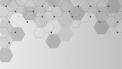 Poster - Abstract geometric shapes and hexagon pattern background for medicine, chemistry, science and technology concept design.