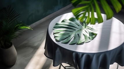 Wall Mural - Top view modern, luxury round gray steel glass top table. Generative Ai