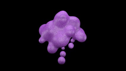 Wall Mural - 3D animation of purple abstract smooth liquid shape. 4k seamless loop 3D animation. Smooth animation of bubbles, metaball with inner glow. isolated on black background.