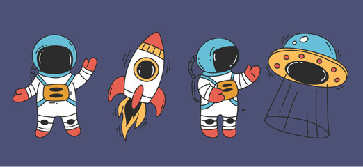 Astronaut cute spaceman space character isolated set. Vector design graphic illustration