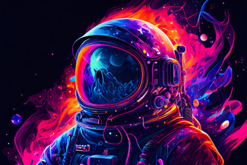 vibrant color astronaut head illustration. generative ai.