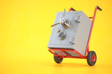 Safe on hand truck on yellow background.