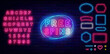 © Anastasia Gapeeva - Free spins neon label. Jackpot sign. Shiny pink alphabet. Geometric frames collection. Vector stock illustration