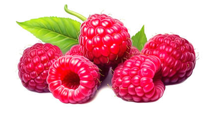 Wall Mural - Red sweet raspberries isolated on white. Generative Ai