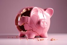Financial Crisis, Broken Piggy Bank Depicting Bankruptcy, Loss Of Investment And The Economic Stress. Generative AI