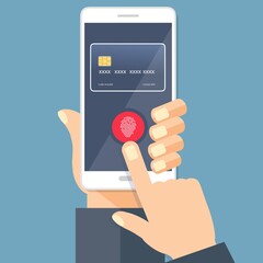 Poster - registrazione dei dati utente sull'app per smartphone. - illustrazioni credit card password impronta digitale. 