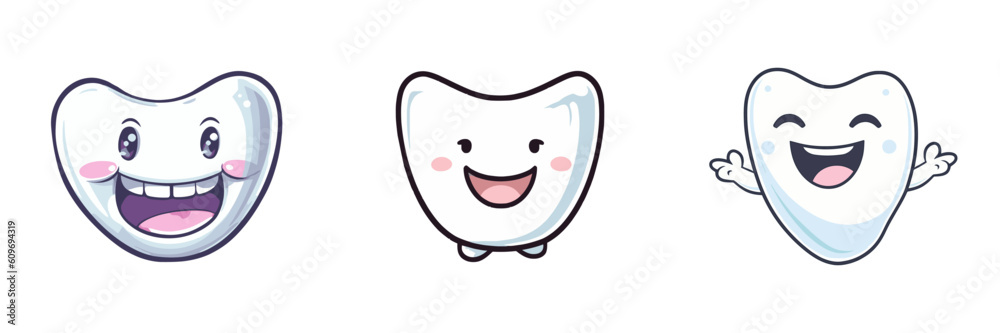 Cute tooth character with smiley face. Cartoon vector illustration ...