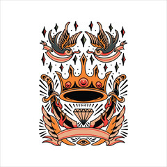 Wall Mural - king tattoo set vector design