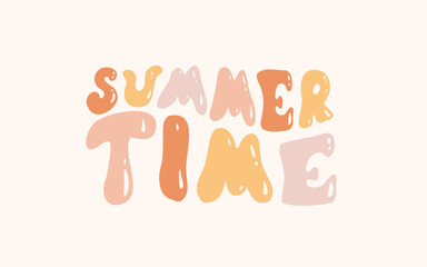 Wall Mural - Hello summer on bright abstract background. Colorful poster with brush lettering about summer. Vivid illustration in retro color style. Vintage colors and shapes.