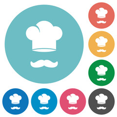 Sticker - Chef hat and mustache flat round icons