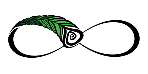 Wall Mural - contour, artistically drawn infinity symbol with light feather on white background. peacock feather