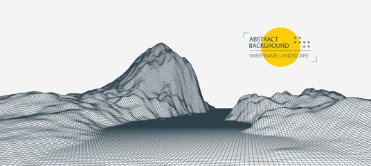 Abstract wireframe mountain background. Modern science or technology art elements. Surface illustration.
