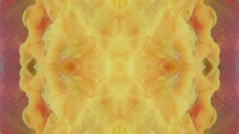 Paint Splash. Kaleidoscope Design. Ink Water Drop. Yellow Red Orange Color Smoke Cloud Explosion Symmetrical Pattern Abstract Background.