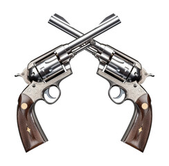Wall Mural - cowboy revolver gun crossed isolated on transparent background - generative ai