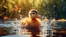 Adorable Baby Duck Swimming In A Lake Ai Generative