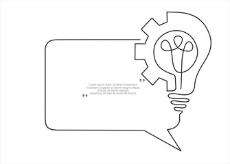 Poster - Quick tips.Continuous one line drawing of Lightbulb with cogwheel and speech bubble. Trendy line art vector on a white background. Vector illustration.