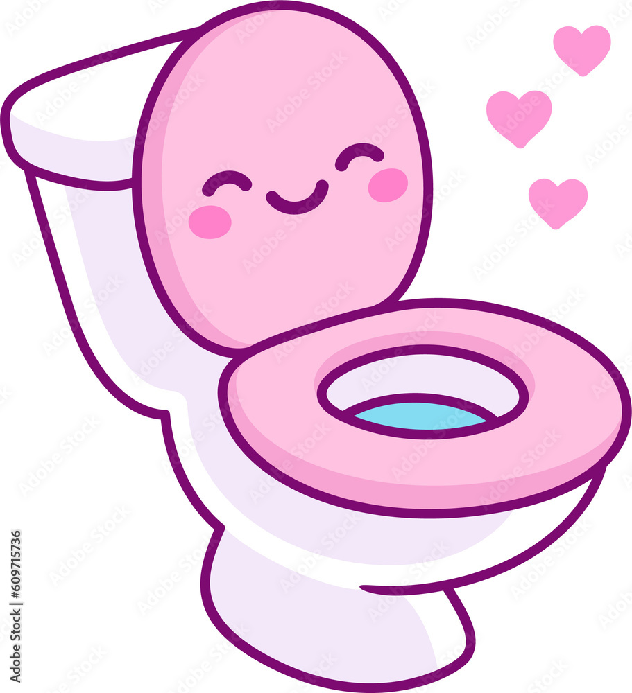 Kawaii pink toilet bowl drawing with funny smiling face. Simple and cute  cartoon illustration. Stock Illustration | Adobe Stock, image size:911x1000