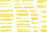 Fototapeta  - Yellow highlight marker lines, highlighters pen acid strokes. Underline brush or pen line for text, scribble permanent markers neoteric vector elements