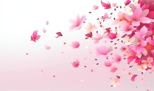  A Bunch Of Pink Flowers Flying In The Air With A Pink Background And A White Wall Behind Them With A Pink Background And A Pink Background.  Generative Ai