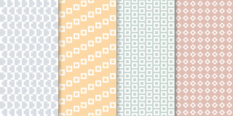 Wall Mural - Set of cute minimal geometric texture seamless patterns. Repeating simple geometrical shapes modern background. Graphic trendy abstract wallpaper.