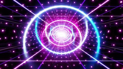 Wall Mural - neon line tunnel glowing fluorescent light corridor stage cg background