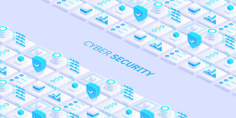 Poster - cyber security. data protection. information privacy. global network security. technology background