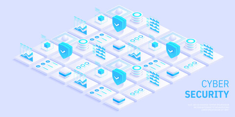 Poster - cyber security. data protection. information privacy. global network security. technology background