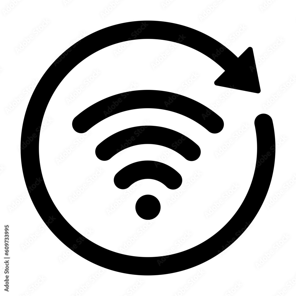 Black single round wifi loop line icon, simple reconnect flat design ...