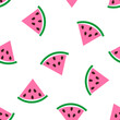 Watermelon doodle seamless pattern. Simple hand drawn slices, minimal childish print. Vector illustration isolated on white background
