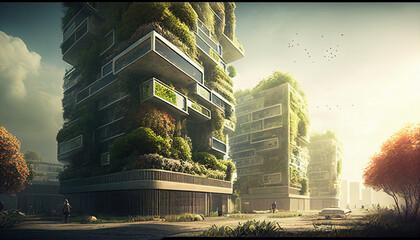 Wall Mural - Futuristic sustainable vertical farming smart city infrastructure public space development