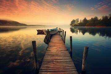  sunset_on_lake_with_dock_and_boat