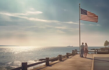 American flag by sea