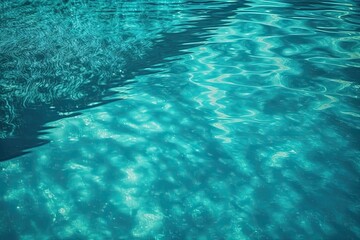 Sticker - The surface of the swimming pool is blue, and there is water in the pool. Horizontal backdrop for the summer idea. Generative AI