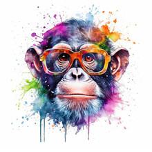 Cartoon Colorful Monkey With Sunglasses On White Background. Created With Generative AI