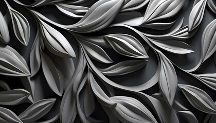  Leaf texture, background, black and white tone. Generative AI illustration