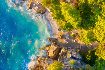 Wall Mural - view from the air on the beach. aerial view. rest on the beach. sea relaxation and travel. the fores