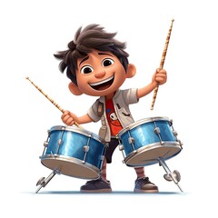 Cute boy 3D style, playing the drums happily - created with Generative AI technology