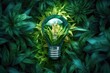 Green concept green light bulb with green life and enviroment. 