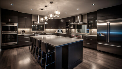 Modern luxury kitchen design with elegant stainless steel appliances and materials generated by AI