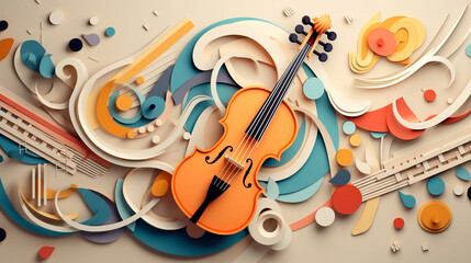 Creative music background. Musical abstract illustration, paper art. Created with. Generative AI