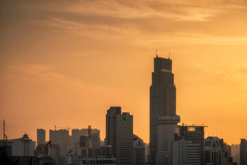 Wall Mural - Sunrise scenery of a Chinese city Wuxi