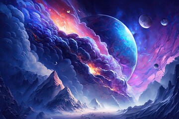 Wall Mural - very epic blue and purple space as background spectacular. generative ai aig15.