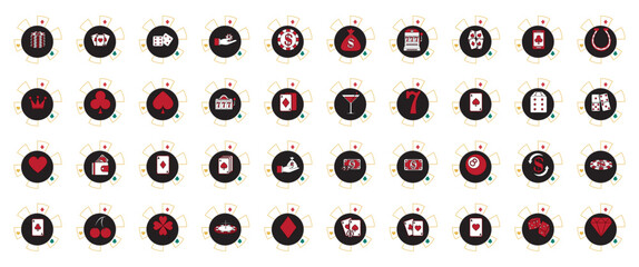 vector image set of casino icons of black color with golden lines