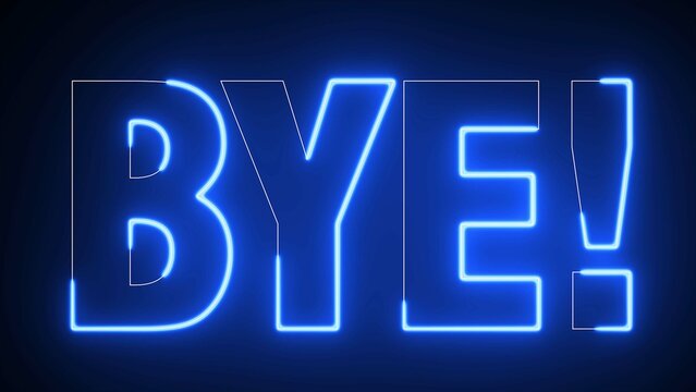 Bye electric blue lighting text with  on black background, 3D Rendering. Bye text word.