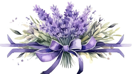 lavender bouquet with ribbon and label in watercolor style, isolated on a transparent background for design layouts