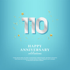 Wall Mural - 110th anniversary vector template with a white number and confetti spread on a gradient background