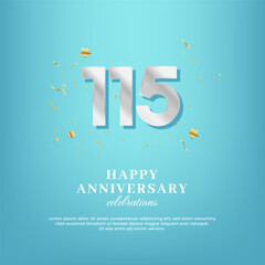 Wall Mural - 115th anniversary vector template with a white number and confetti spread on a gradient background