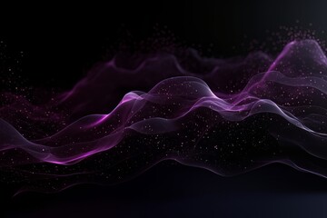 Poster - Network technology. Futuristic tech black background and purple waves Low poly wire illustration Generative AI